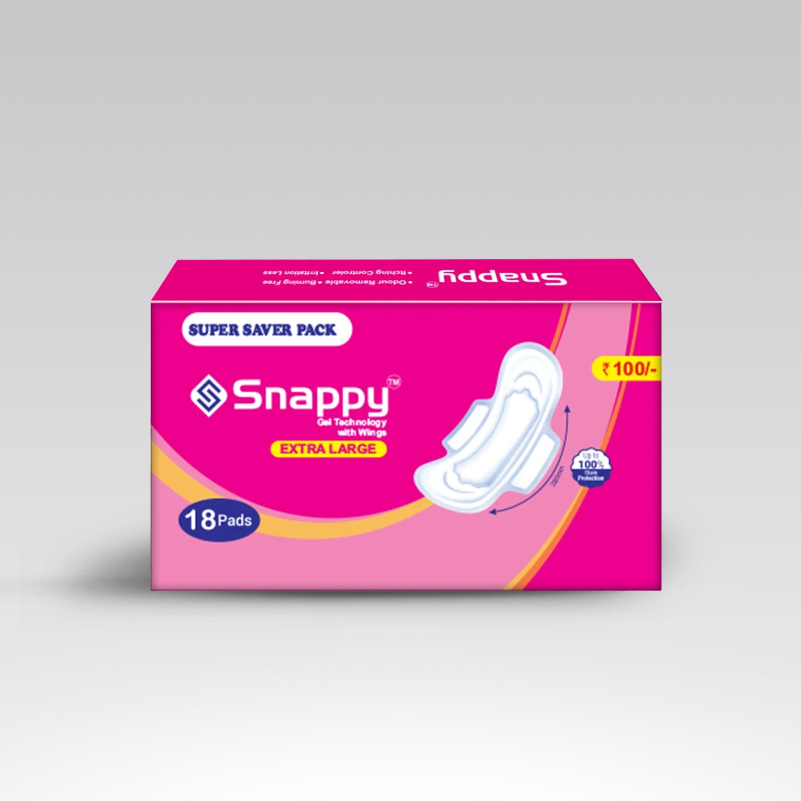 Snappy Extra Large Super Saver Pack - 18 Pads Gel Technology with Wings (Pack 3 )