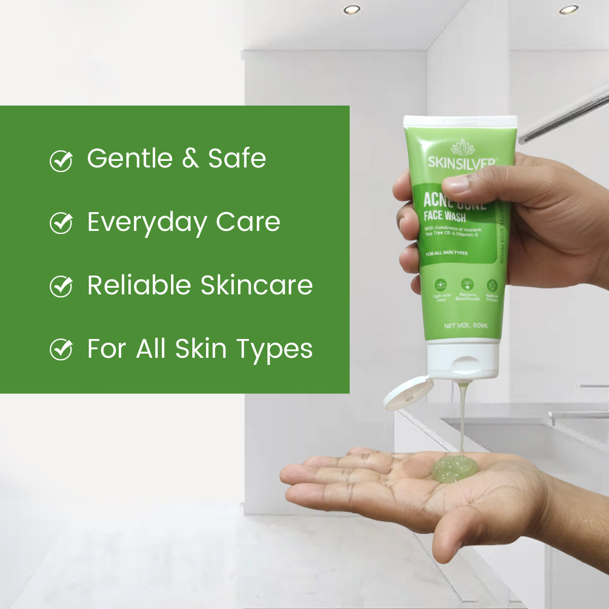 SKINSILVER Acne Gone Face Wash - 60ml For Pimples & Blackheads (Pack of 3)