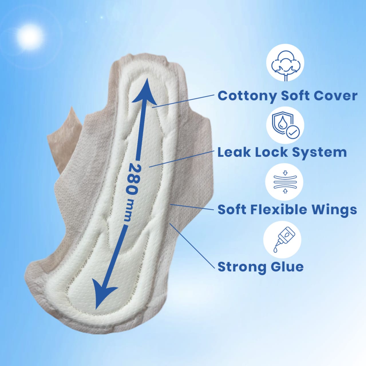 Snappy  Cottony Soft Sanitary Pads - 6 Pads Each , Leak-Lock System (Pack Of 8 ) XL